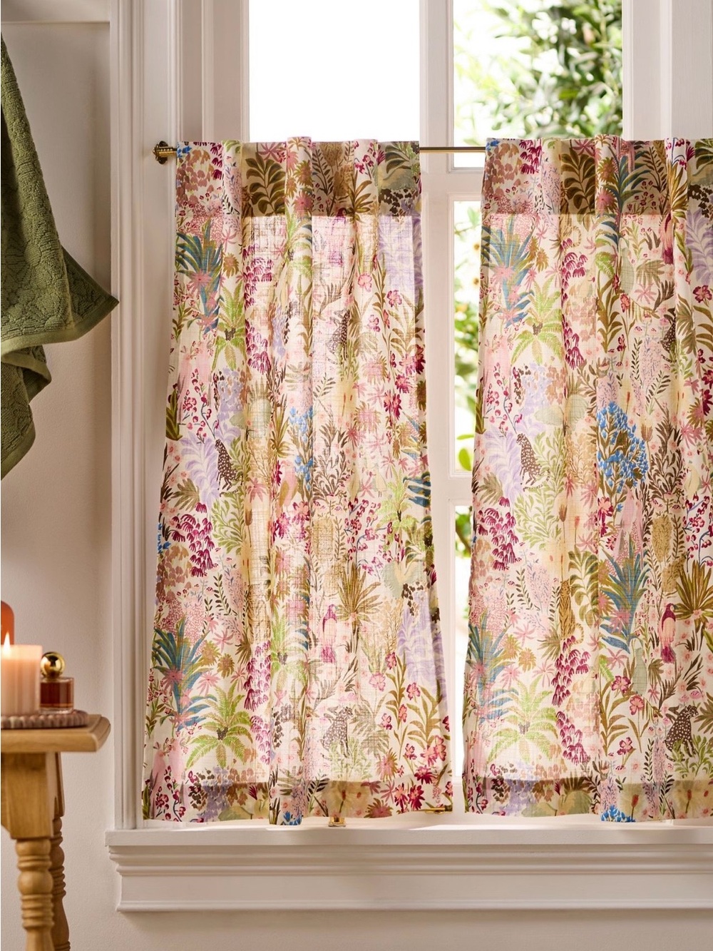 Anthropologie Anela Cotton Printed Scenic Cafe Curtain, Set of 2